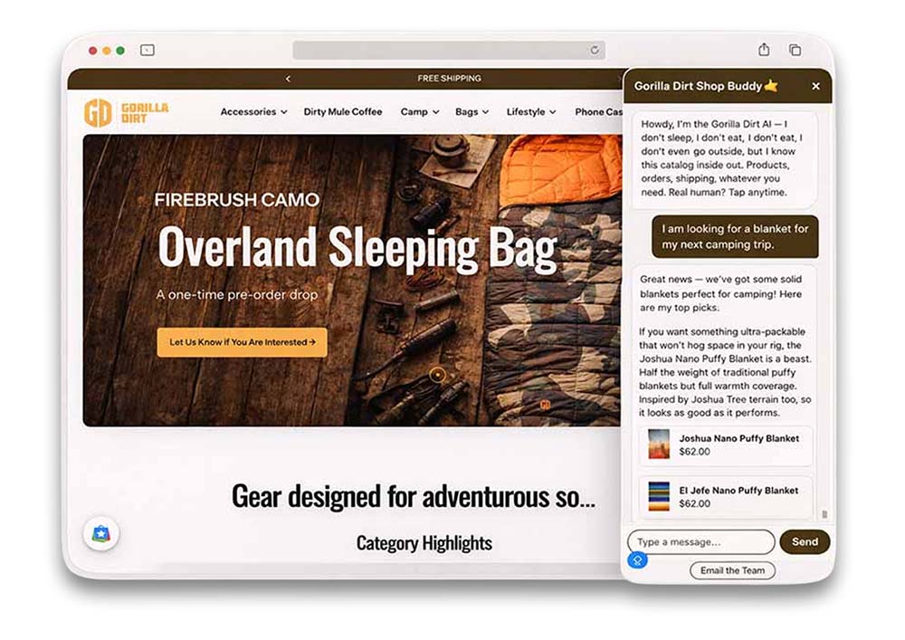 Gorilla AI Chatbot product cards